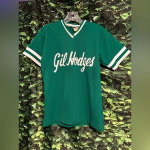 Vintage Gil Rogers Pullover V Neck Baseball Jersey Green White Pullover Junior M